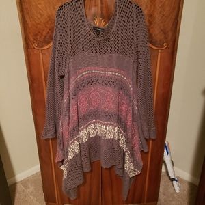 Denim 24/7 Shark Bite Crochet Tunic Sweater